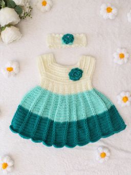 Woonie - Girls Green Acrylic Dress with Headband