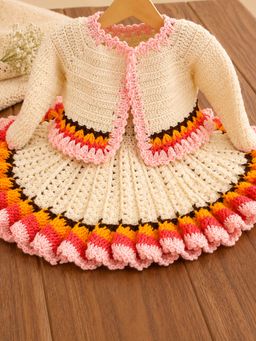 Woonie - Girls Cream Acrylic Dress and Shrug with Headband