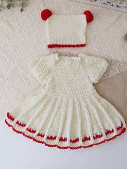 Woonie - Girls Cream Acrylic Dress with Cap