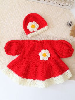 Woonie - Girls Red Acrylic Dress with Cap
