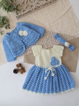 Woonie - Girls Blue Acrylic Dress and Shrug with Headband