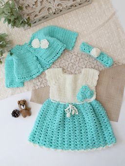 Woonie - Girls Blue Acrylic Dress and Shrug with Headband