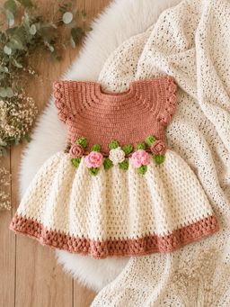 Woonie - Girls Beige Acrylic Dress