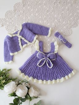 Woonie - Girls Purple Acrylic Dress and Shrug with Headband