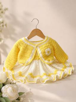 Woonie - Girls Cream Acrylic Dress with Shrug
