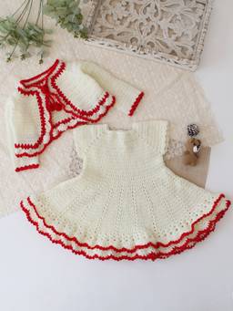 Woonie - Girls Cream Acrylic Dress with Shrug