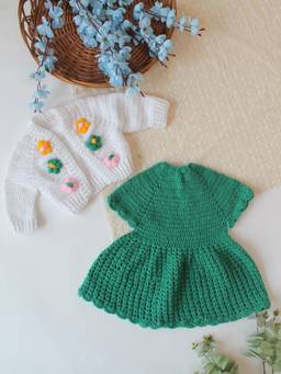 Woonie - Girls Green Acrylic Dress with Shrug