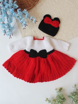 Woonie - Girls Red Acrylic Dress with Cap