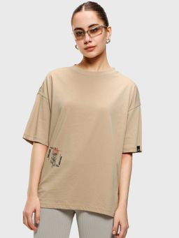 Bewakoof - Womens Brown Hindi Take Graphic Printed Oversized T-Shirt