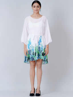 First Resort by Ramola Bachchan - White Floral Dress (Set of 2)