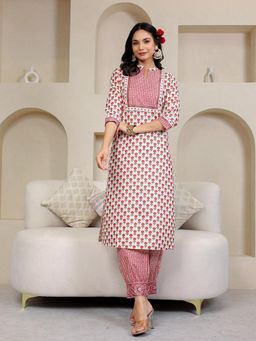 GULAB CHAND TRENDS - Pink Butta Gold Printed Straight Kurta with Salwar (Set of 2)