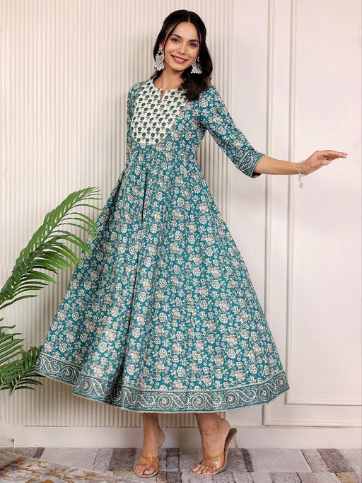 anarkali midi dress Kuberakshii Royal Blue One-Shoulder Anarkali Dress for Women