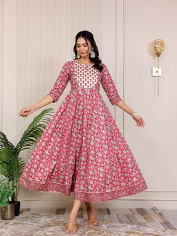 GULAB CHAND TRENDS - Pink Gold Printed Anarkali Midi Dress
