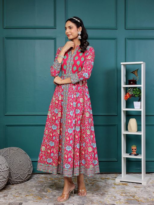 anarkali midi dress Buy GULAB CHAND TRENDS Pink Cotton Hand Block Printed Ethnic Anarkali Midi Dress Online