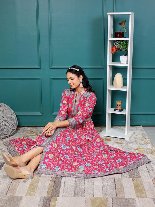 anarkali midi dress Buy GULAB CHAND TRENDS Pink Cotton Hand Block Printed Ethnic Anarkali Midi  Dress Online