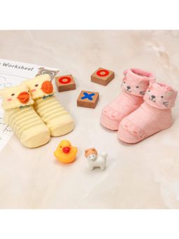 Yellow Bee - Cuddle Paws Cat and Duck Socks for Girls (Pack Of 2)