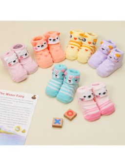 Yellow Bee - Adorable Animal Print Anti Socks for Girls (Pack Of 6) (6-12 Months)