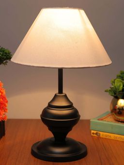 Homesake - Black Metal Table Lamp with Fabric Shade - E27 Ring Holder - Urn - Beige Cone