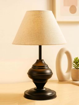 Homesake - Black Metal Table Lamp with Fabric Shade - E27 Ring Holder - Urn - Jute Cone