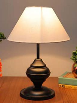 Homesake - Black Metal Table Lamp with Fabric Shade - E27 Ring Holder - Urn - White Cone