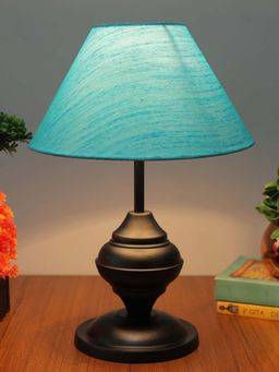 Homesake - Black Metal Table Lamp with Fabric Shade - E27 Ring Holder - Urn - Turquoise Cone
