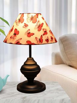 Homesake - Black Metal Table Lamp with Fabric Shade - E27 Ring Holder - Urn - Graphic Butterfly