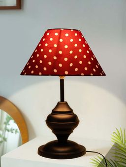 Homesake - Black Metal Table Lamp with Fabric Shade - E27 Ring Holder - Urn - Red Dot Cone