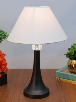Homesake - Black Metal Table Lamp with Fabric Shade - E27 Ring Holder - Cone - White Cone
