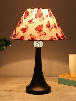 Homesake - Black Metal Table Lamp with Fabric Shade - E27 Ring Holder - Cone - Graphic Butterfly