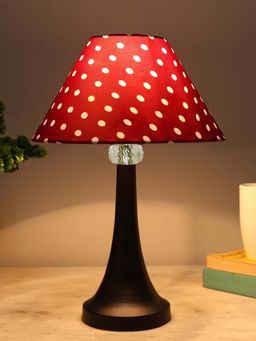 Homesake - Black Metal Table Lamp with Fabric Shade - E27 Ring Holder - Cone - Red Dot