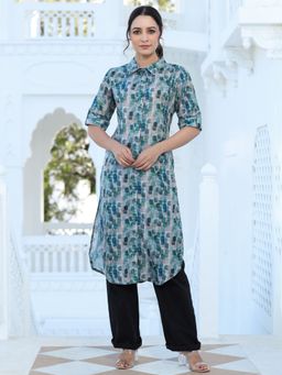Jaipur Kurti - Multi Embellished Muslin Abstract Print Kurta
