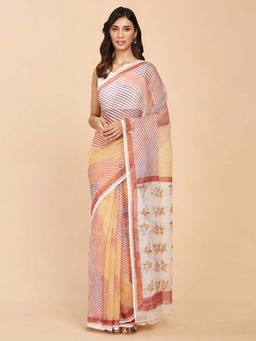 Fabindia - Natural Cotton Silk Hand Block Printed Saree without Blouse