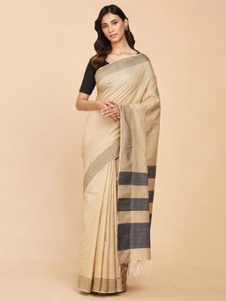 Fabindia - Beige Silk Woven Saree without Blouse