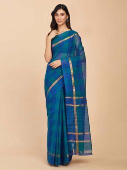 Fabindia - Blue Cotton Woven Saree without Blouse