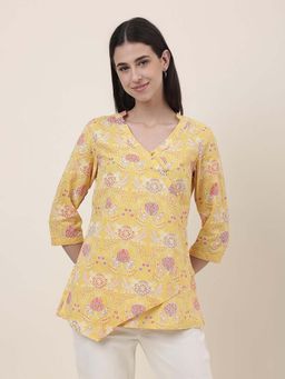 Fabindia - Yellow Cotton Printed Short Kurta
