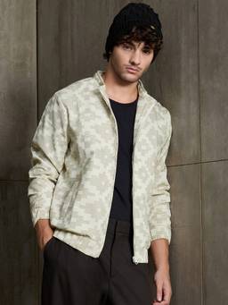 CAHOOT - Men's Off-White Geometric Print Full Sleeve Casual Jacket