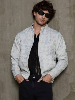 CAHOOT - Men's Off-White Abstract Print Full Sleeve Casual Jacket