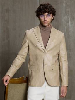 CAHOOT - Men's Beige Solid Regular Fit Formal Blazer