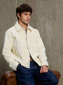 CAHOOT - Men's Off-White Solid Full Sleeve Casual Jacket