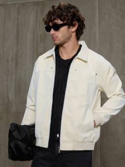 CAHOOT - Men's Off-White Solid Regular Fit Casual Jacket