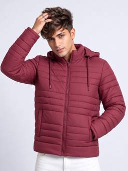 Vero Amore - Men Maroon Solid Hooded Quilted Winter Jacket