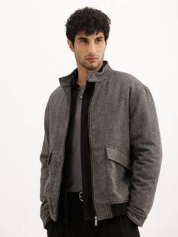 WROGN - Grey Solid Comfort Fit Winter Zipper Jacket