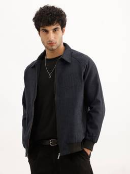 WROGN - Navy Blue Classic Regular Fit Herringbone Brushed Jacket