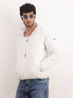 WROGN - White Solid Regular Fit Hooded Puffer Jacket