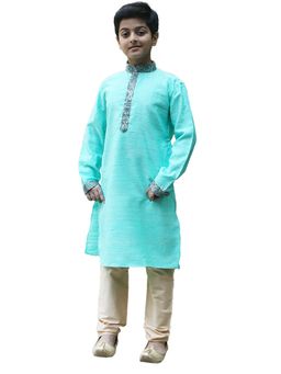 Manyavar - Boys Blue Silk Traditional Kurta Pajama (set Of 2)