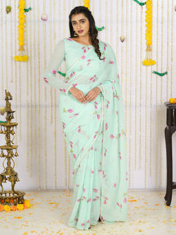 Vinya - Tania Green Ready To Wear Saree With Stitched Blouse