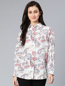 Oxolloxo - Zealing Slivery Stripes Tropical Printed Women Shirt