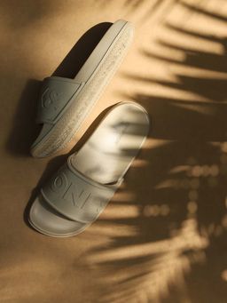 Jack & Jones - Beige Cursive Logo Print Pool Sliders