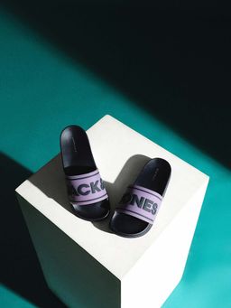 Jack & Jones - Navy Blue Cursive Logo Print Pool Sliders