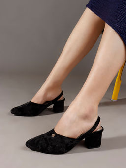 Carlton London - Womens Plush Velvet Slingback Block Mules Heels - Black